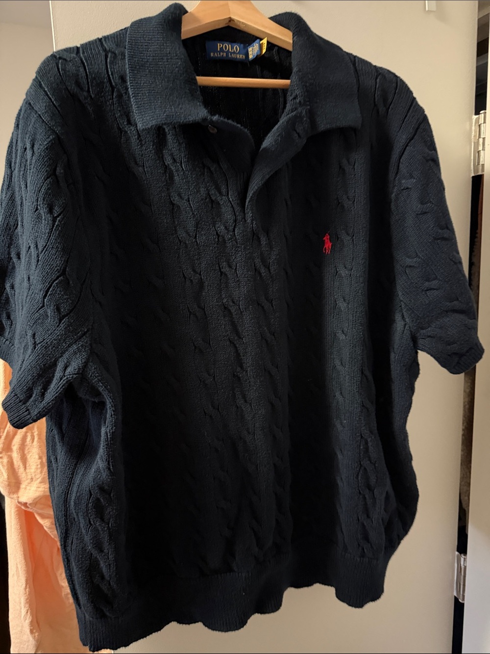 Polo by Ralph Lauren Navy Cable-Knit Short-Sleeve Polo with Red Pony